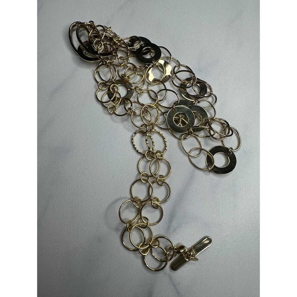 Italia Crea 925 Italy Gold Over Sterling Silver Circle Link Toggle Necklace 28in - Picture 4 of 6